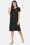 Rosaline U&I Knit Cotton Knee Length Nightdress - Anthra Melange — thumbnail 1